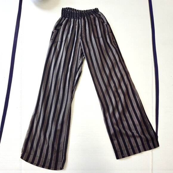 Ci Sono Black & White Stripe Wide Leg Pants – Smocked Waist – Size L - Picture 5 of 11